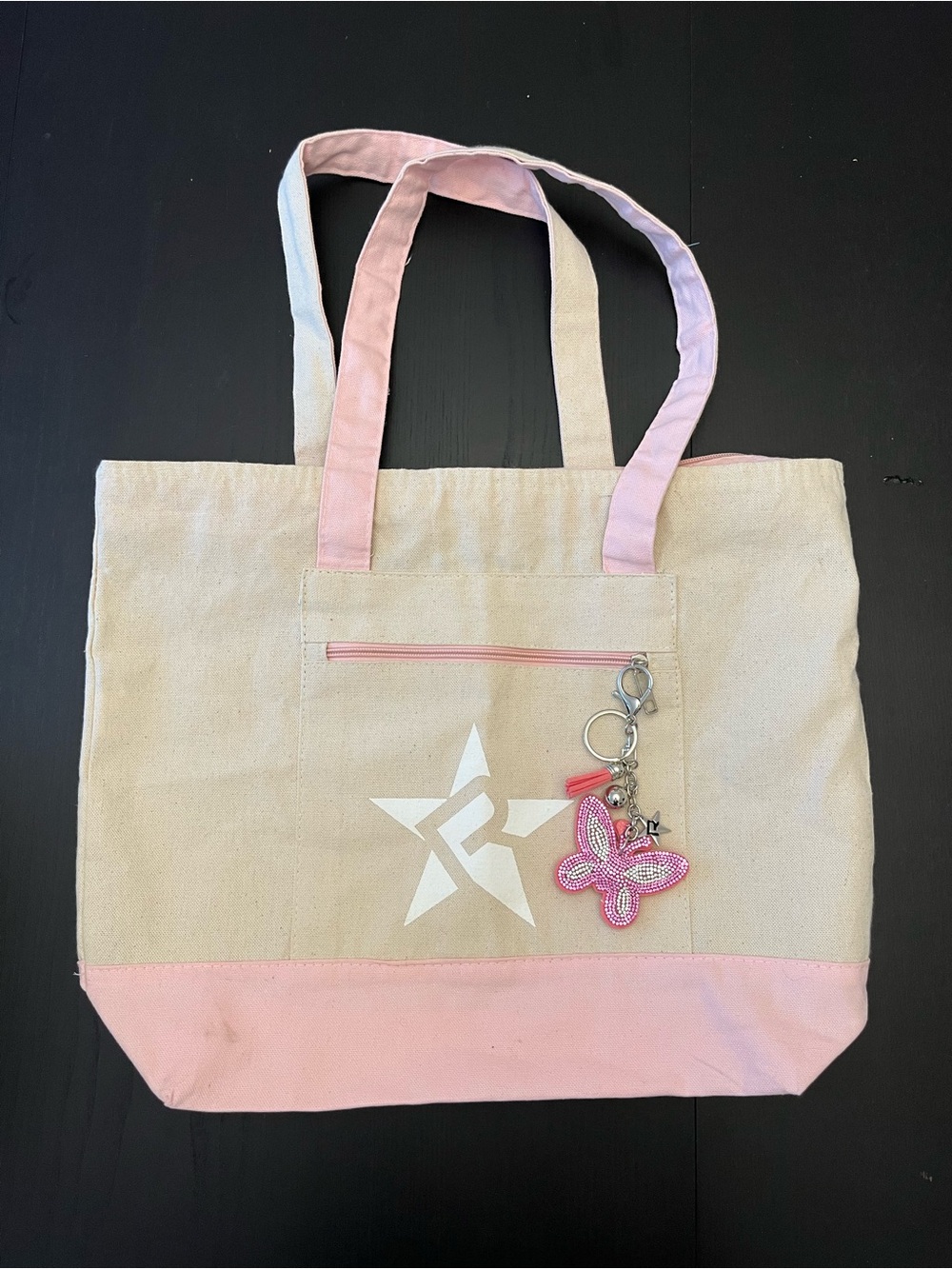 Canvas Tote Bag with Pink Trim and Star Accent
